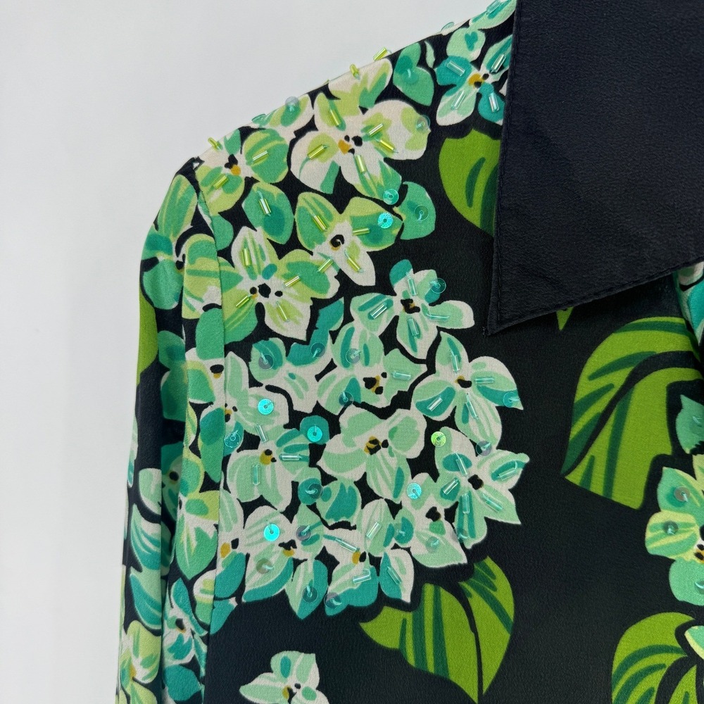 Vintage Bob Mackie Wearable Art Silk Blouse Black Green Beaded Sequin Small - Picture 8 of 16